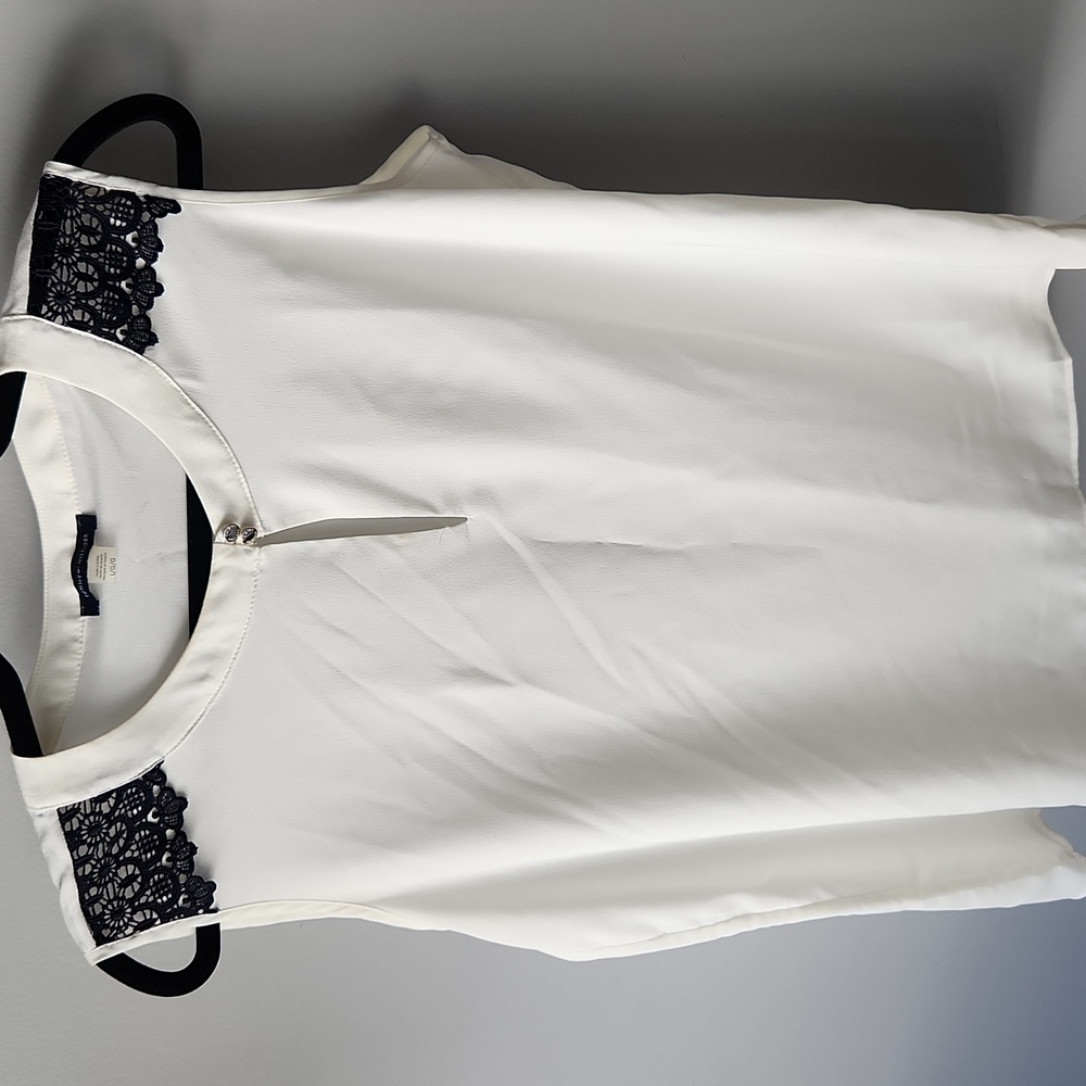 Tommy Hilfiger White Top with Navy Lace Detail